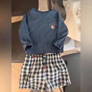 Kids Blue Rash Guard Swim Top and Check Swim Shorts